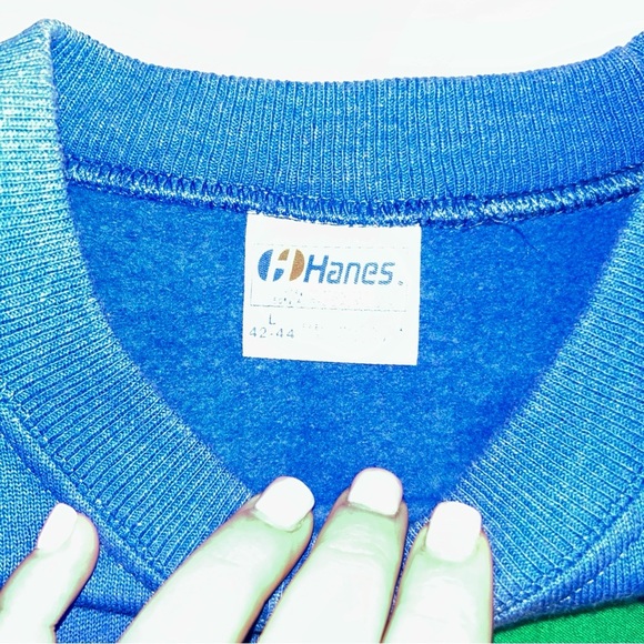 Ugly Christmas Sweatshirt Hanes Blue Festive Snowman Crewneck Sweater Vintage - Picture 2 of 6